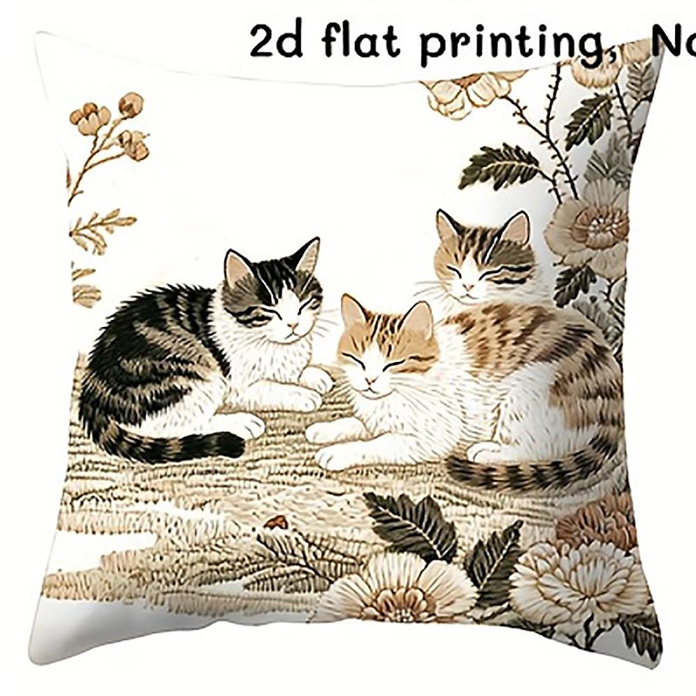 Cute CatPrinted Doublesided Printed pillow cover Short plush Suitable living rooms bedrooms sofas throw cushion cover