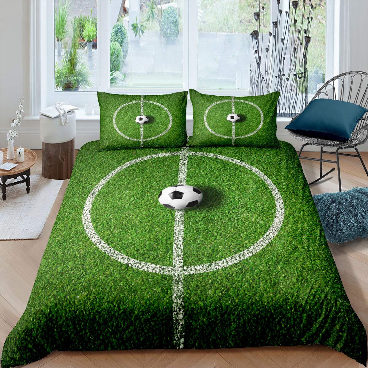 

Blue Flame Soccer Duvet Cover Set For Teens Boy 3D Print Football Quilt Cover Set Full Size Fire And Ice Bedding Set Queen Size EU single(135x200cm)