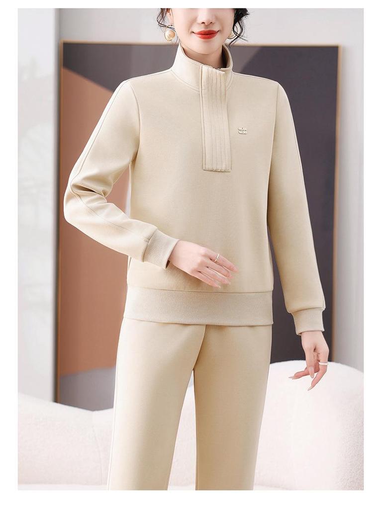 Women's Spring/Autumn 2025 Fashionable Age-Reducing High-End Casual Sweater Two-Piece Suit with Stand-Up Collar