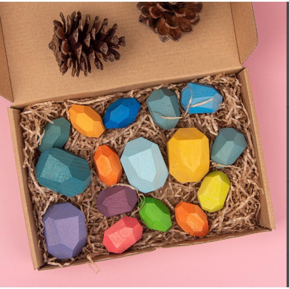 Wooden children's Nordic ins wind colored stone stacking music boys and girls indoor ornaments early education educational toys