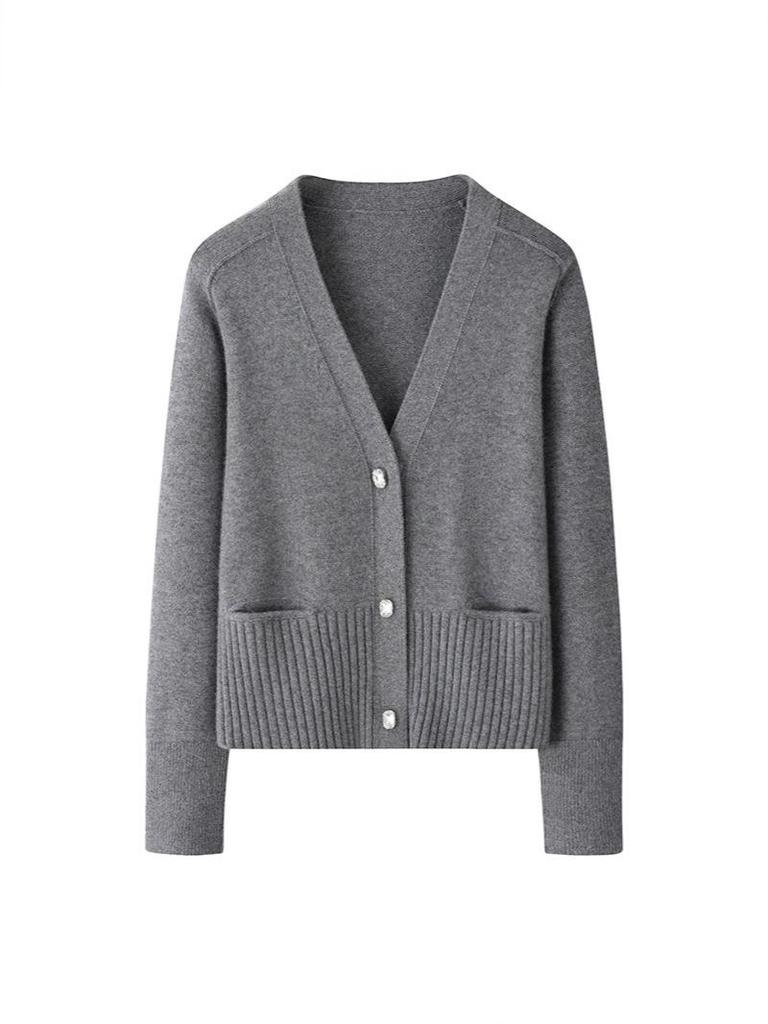2025 Herbst/Winter Kaschmir-Cardigan mit V-Ausschnitt: Modischer, vielseitiger & locker sitzender Pullover