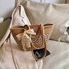 With Ribbon Stripe Tote Handbag Shoulder Bag Summer Beach Bag Simple Woven Tote Bag  Female
