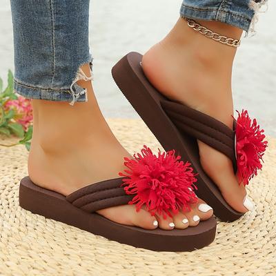 Fashion 2025 Summer Open Toe Women's Slippers Plus Size Platform Round Toe Flat with Light Floral Sandals Outdoor Casual Flip Flops