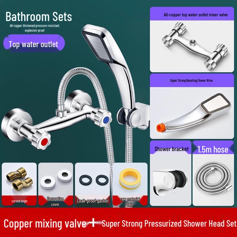 Allcopper And Handle Dual Shower Bath Faucet With Hotcold Mixer Valve