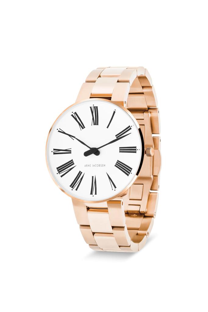 ARNE JACOBSEN ROMAN 53311-1631, 34mm, Nordic Design, Water Resistant (Quiet Design with No Second Hand), White with Rose Gold Bracelet