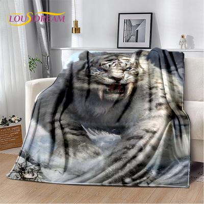 Manta de felpa suave con diseño de tigre y dientes de sable, ideal para sala de estar, dormitorio, cama, sofá y picnic.