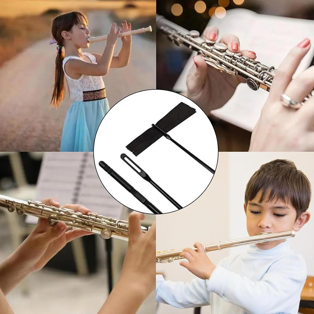 3Sets Flute Cleaning Rods & Cloth Interior Care Cleaner Tool for Wind Instrument