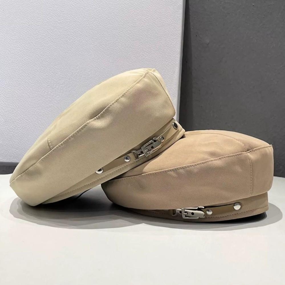 Big Head Circumference Metal Buckle Octagonal Hat Solid Color Painter Cap Vintage Beret Hat  Women