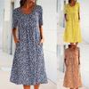 Explosive French Vacation Style New Round Neck Short-sleeved Floral Medium and Long Dress