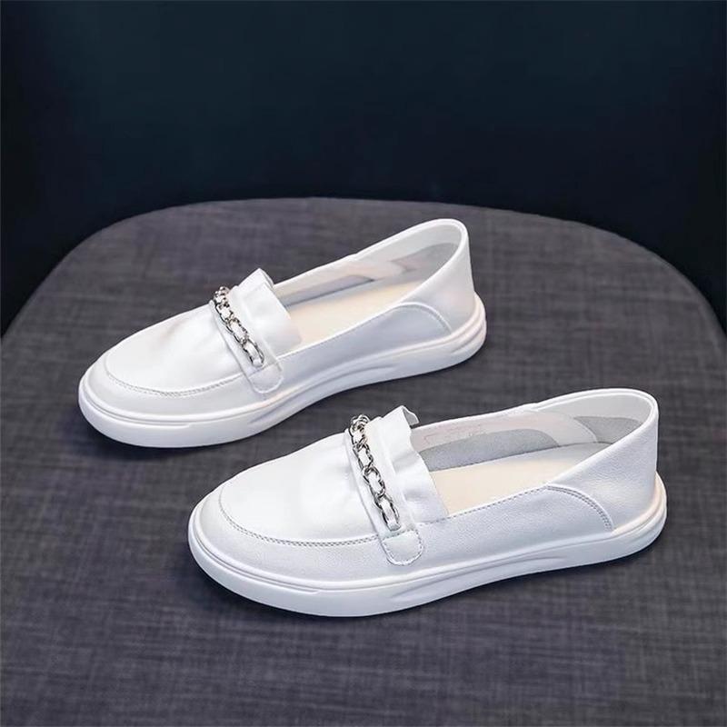 

Мода Женская Мода Балетки Весна Новые Круглый Носок Мелкий Вырез Металлическая Цепочка Набор На Стопу Нескользящая Мягкая Подошва Одинарная Обувь 40 белый