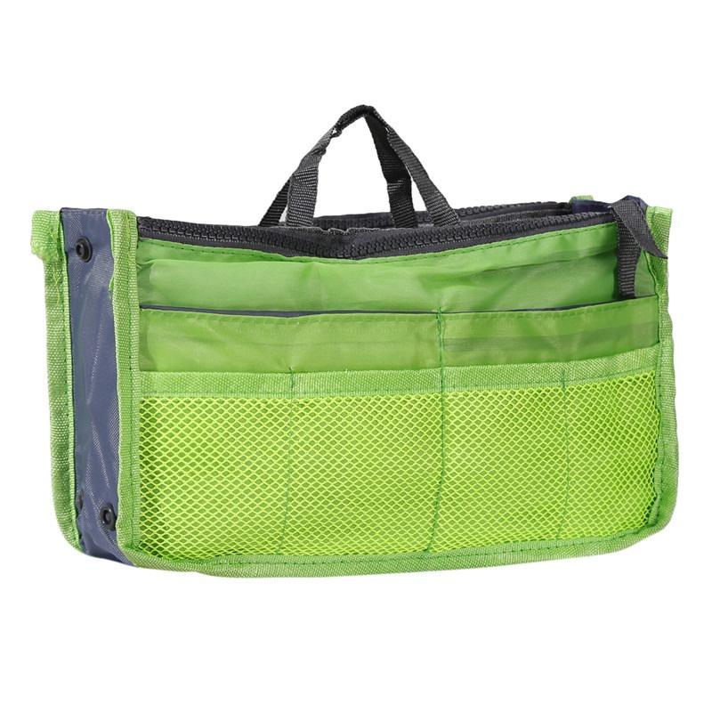 

Практична дворучна сумочка-гаманець із нейлоновим подвійним органайзером, вставленим у сумку для зберігання косметики зелений
