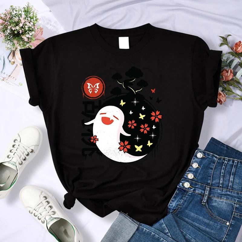 Y2k Female Genshin Impact T Shirt Kawaii Hu Tao Graphic Tees Xiao Kaedehara Kazuha Tshirt 90S Tops Harajuku Tshirt Women