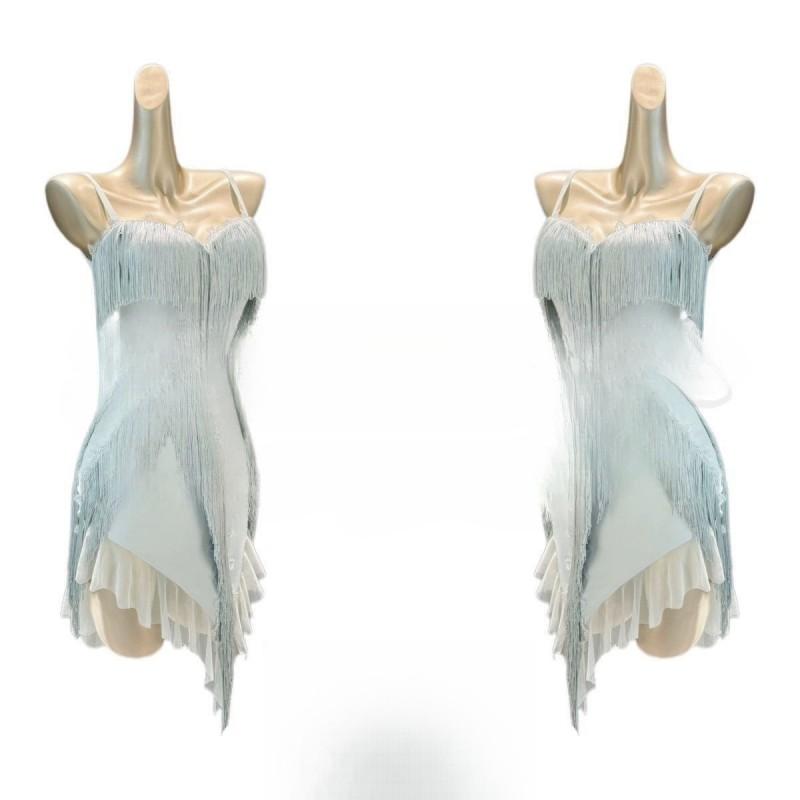 Latin Dance Performance Dress With Fringe Sequins Womens Sleeveless Backless Stage Costume Competition