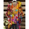 Damen T-Shirts Regenbogen gestreift Herzmuster Rundhals-Tees Vintage Asymmetrischer Saum Rundhals-Oberteile Vielseitige Lockere Damenbekleidung