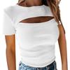 T-shirt da donna estiva Petto sexy scavato a maniche corte a costine Top torace da esposizione sexy alla moda femminile