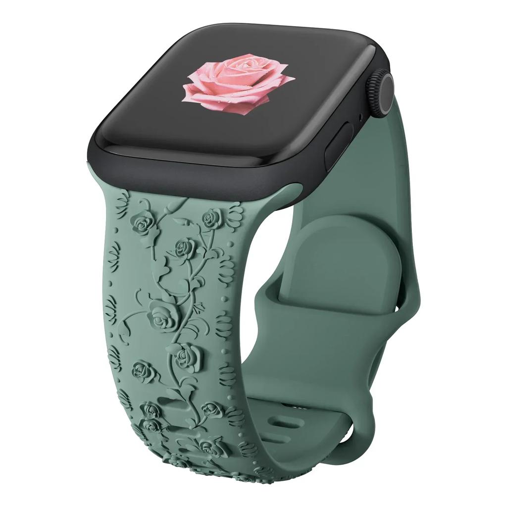 Strap for Apple Watch Band 45mm 44mm 42mm 40mm 41mm 49mm 38mm Floral Engraved Bracelet Correa iWatch Series 8 7 6 9 SE Ultra 5 4