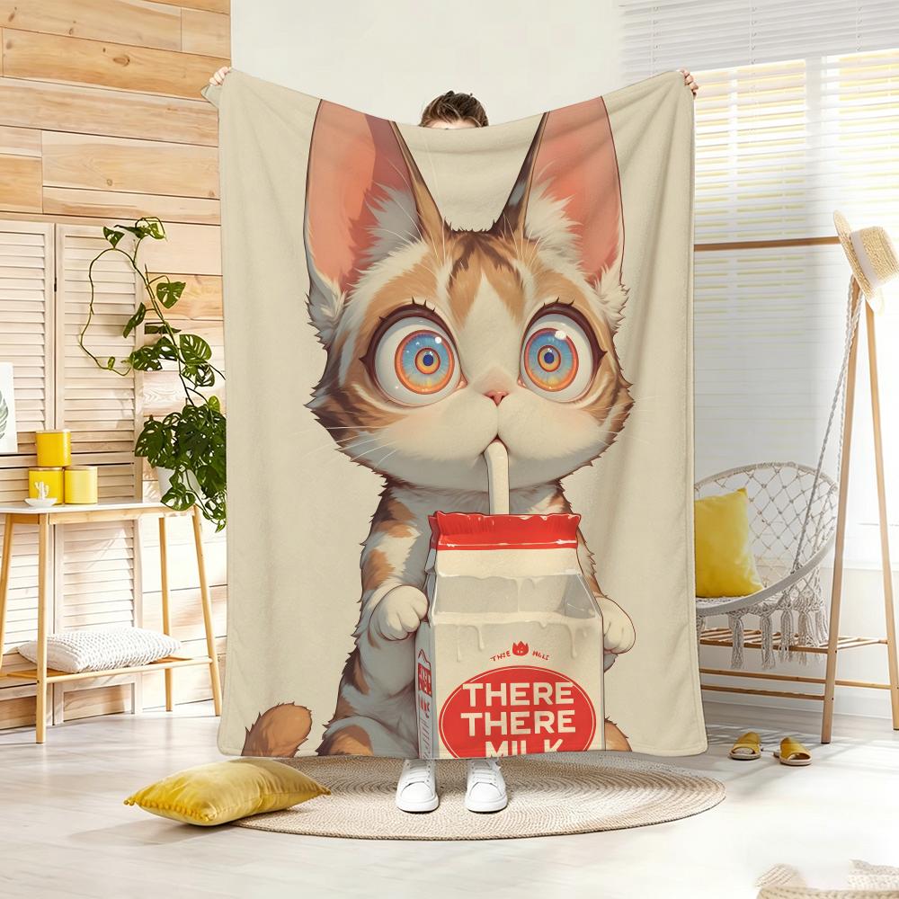 Pastel Healing Design Spiritual Cat Throw Lightweight Flannel Blanket Soft Skin-Friendly For Summer Cooling