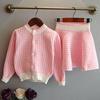 Toddler Kids Baby Girls Outfit Clothes Plaid Knitted Sweater Coat Tops+Skirt Set