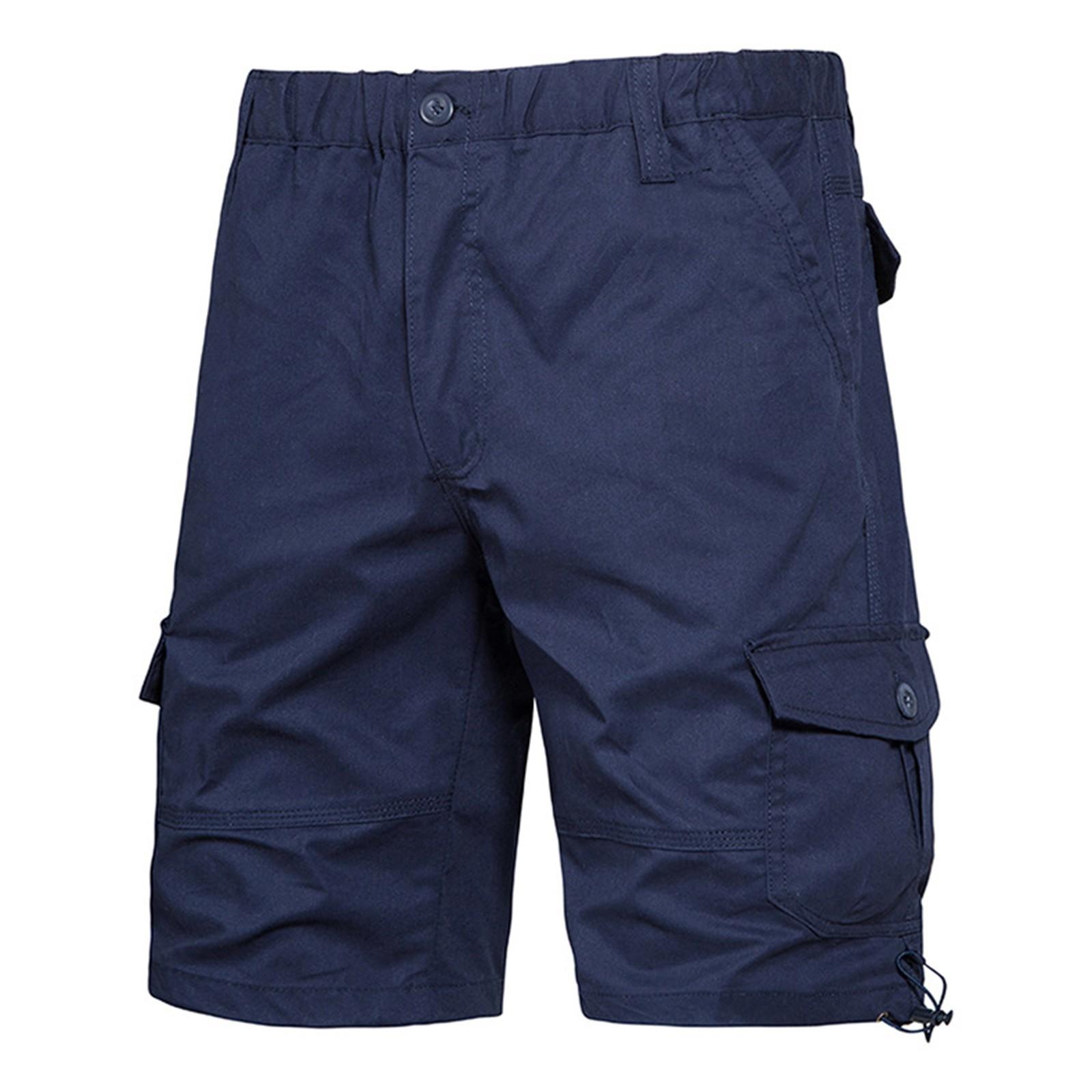 

Мужские летние шорты-карго с несколькими карманами. Мужские повседневные модные однотонные свободные шорты-карго. XL тёмно-синий