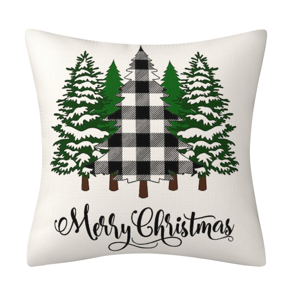 Christmas Black and White Plaid Linen Pillow Case Decoration Sofa Cushion Household Supplies Pillow Case
