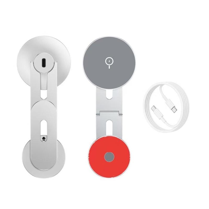 1 Set 360 Degree Rotating Metal Phone Holder Wireless Charging Dock Foldable with Cable For Multi Angle Viewing