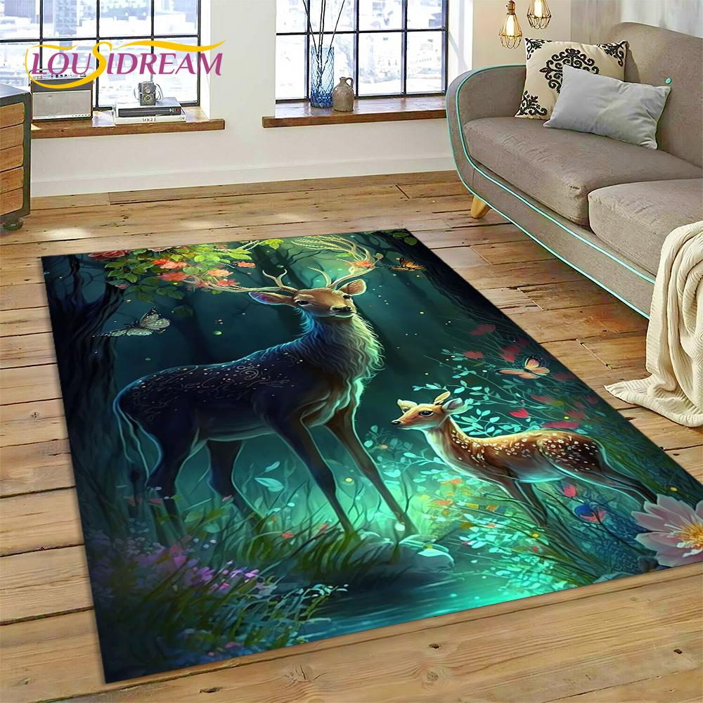Dream Christmas Elk Sika Deer Cartoon Area Rug,Carpet Rug for Home Living Room Bedroom Sofa Doormat Decor,kid Non-slip Floor Mat