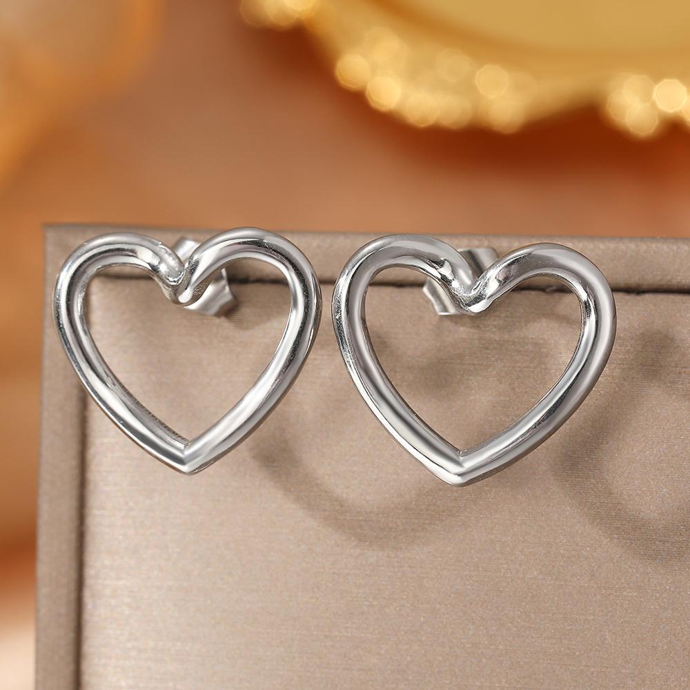 Stainless Steel Earrings Simple Fashion Three Colors Available Cutout Heart Design Earrings For Women Zircon  Anniversary Gift