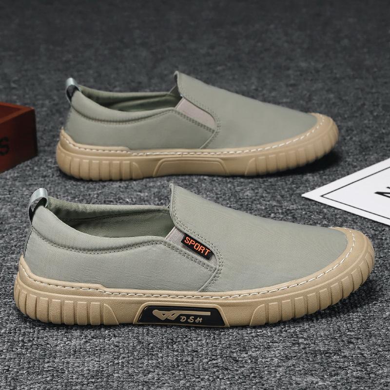 

Мужские летние дышащие парусиновые туфли из ткани Old Beijing, ленивые повседневные туфли на одной педали, черная шапочка 44 зелёный