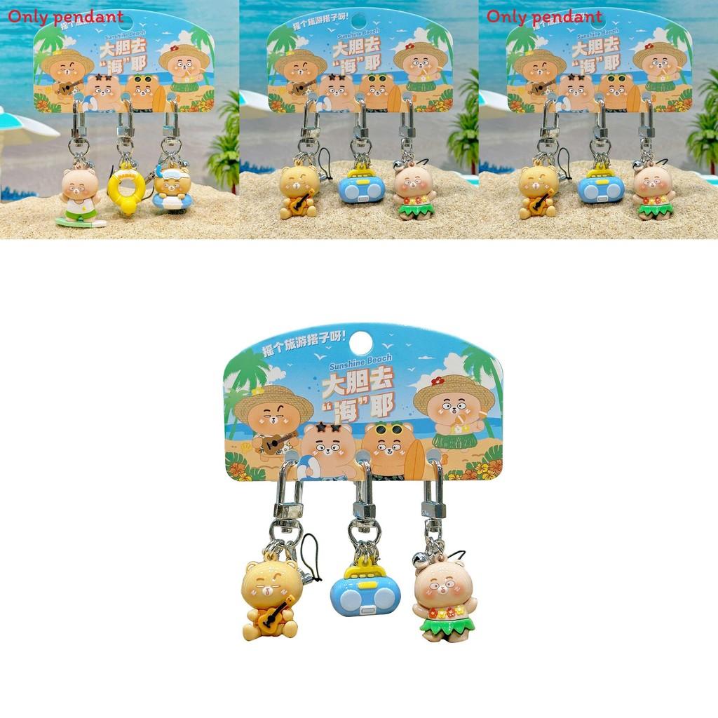 Brave Bear Go Sea Resin Keychain With Coconut Tree And Swim Ring Design For Kids And Teens