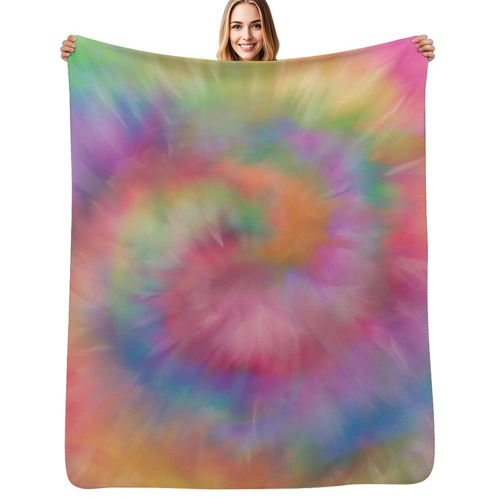Rainbow Tie Dye Swirl Throw Blanket Stain Resistant Cozy Warm Blanket Size: 75*100cm, Weight: 230 GSM