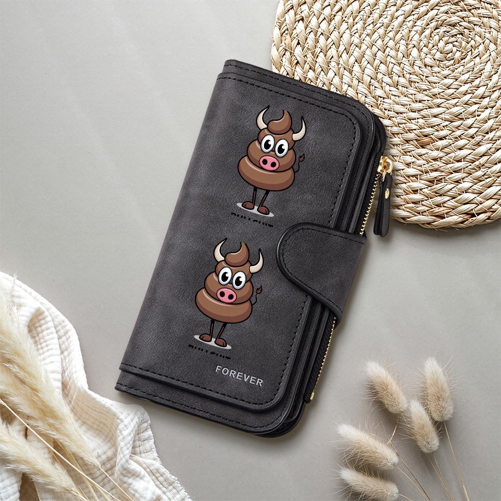 Cute Cow Pattern Long Wallet Fashion Portable Multifunctional Card Holder for Daily Use