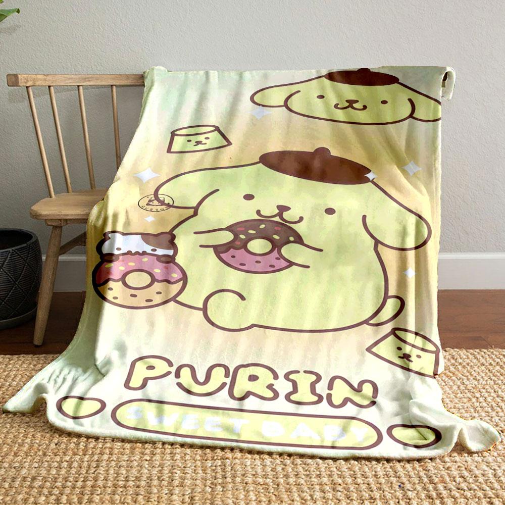 Cute yellow character with brown hat holding donuts, surrounded by sparkles. for all seasons blanket lunch break throw gift