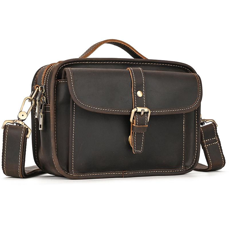 

Newsbirds Shoulder Bag Genuine Leather Small Crossbody Bag Outdoor Phone Pouch Bag Single Shoulder Sling Bag Leather Pouch темно-коричневого кольору