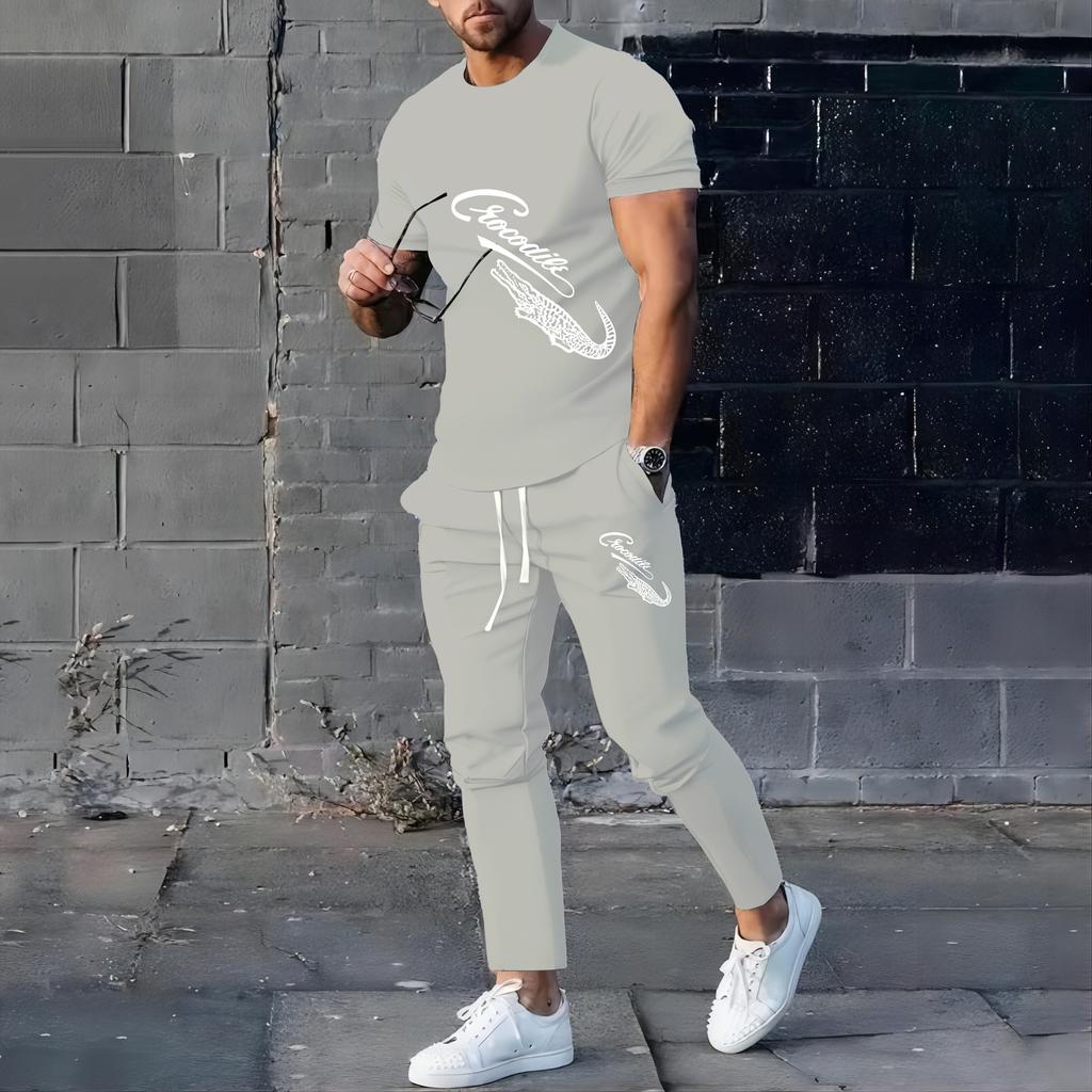 Summer Comfortable Sports Suit Men's Running Fitness Suit Short-sleeved Trousers Quick-drying Two-piece Set