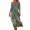 Dresses For Womens Vintage Print Tunic Waisted Midi Dress Summer Casual  3/4 Sleeve Dress