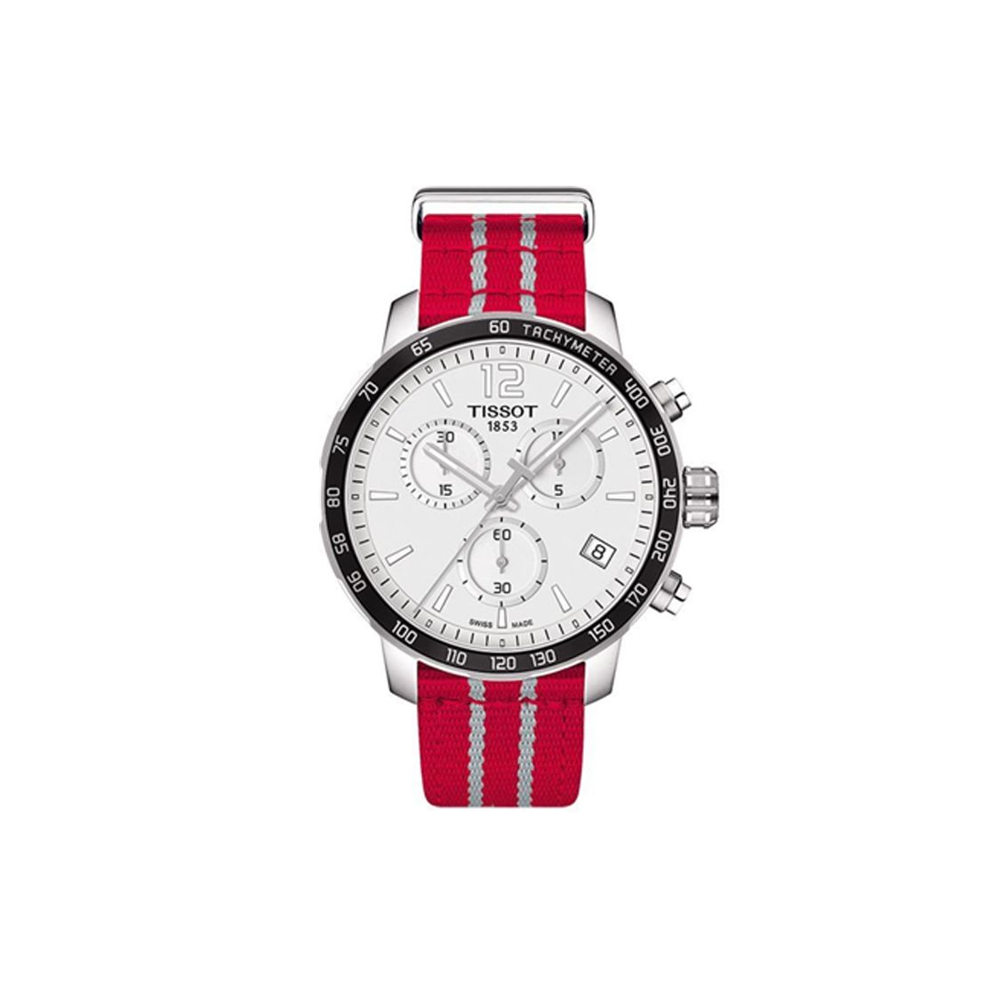 Tissot Quartz Movement 100M Water Resistant Watch 42Mm Silver Dial Stainless Steel Case Fabric Strap Men watches T095.417.17.037.12 Silver White Strap
