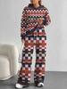 Square Splicing European, American Autumn and Winter Casual Long-sleeved Suit Women's Hooded Sweater Trousers Two-piece Set