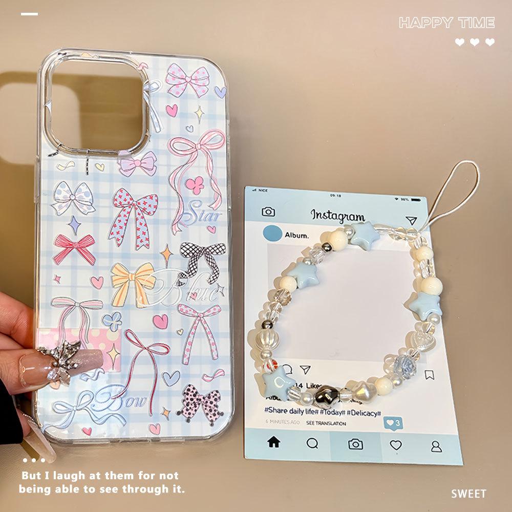 Applicable To Apple 16PM Color Bow Mobile Phone Case Iphone13pro Large Hole IMD Bracelet 15 Protective Cover for Women