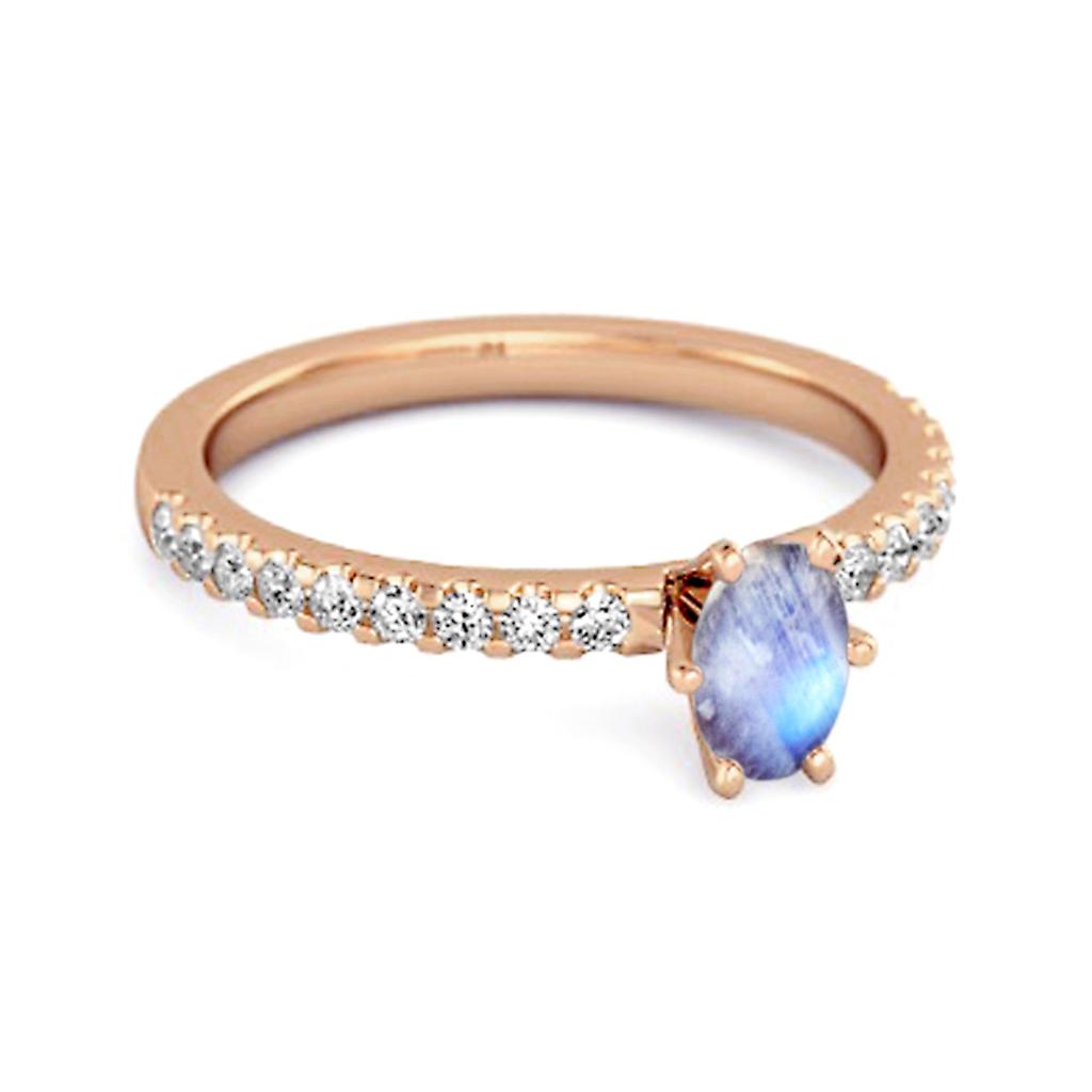 Moonstone Oval Solitaire Ring -925 Sterling Silver Rose Gold Vermeil