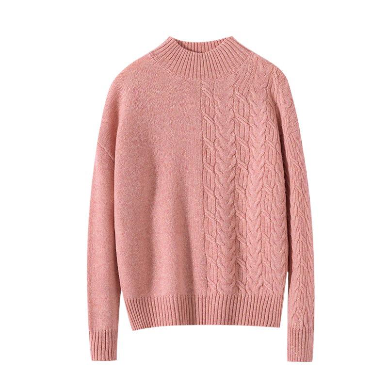 Damen Jacquard Wollpullover mit hohem Kragen, Gold- und Silberfaden - Verdickt, Lockere Passform für Herbst und Winter