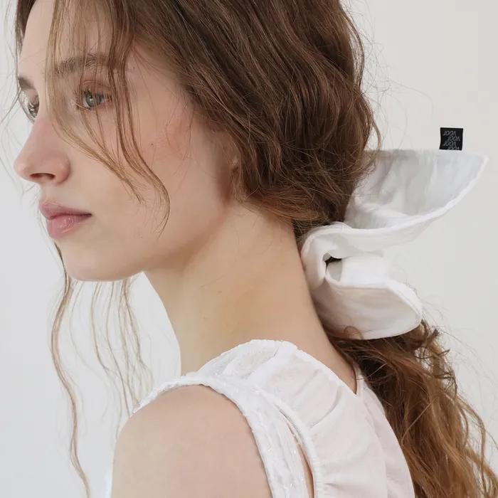 Cotton Flower Square Scrunchie_White