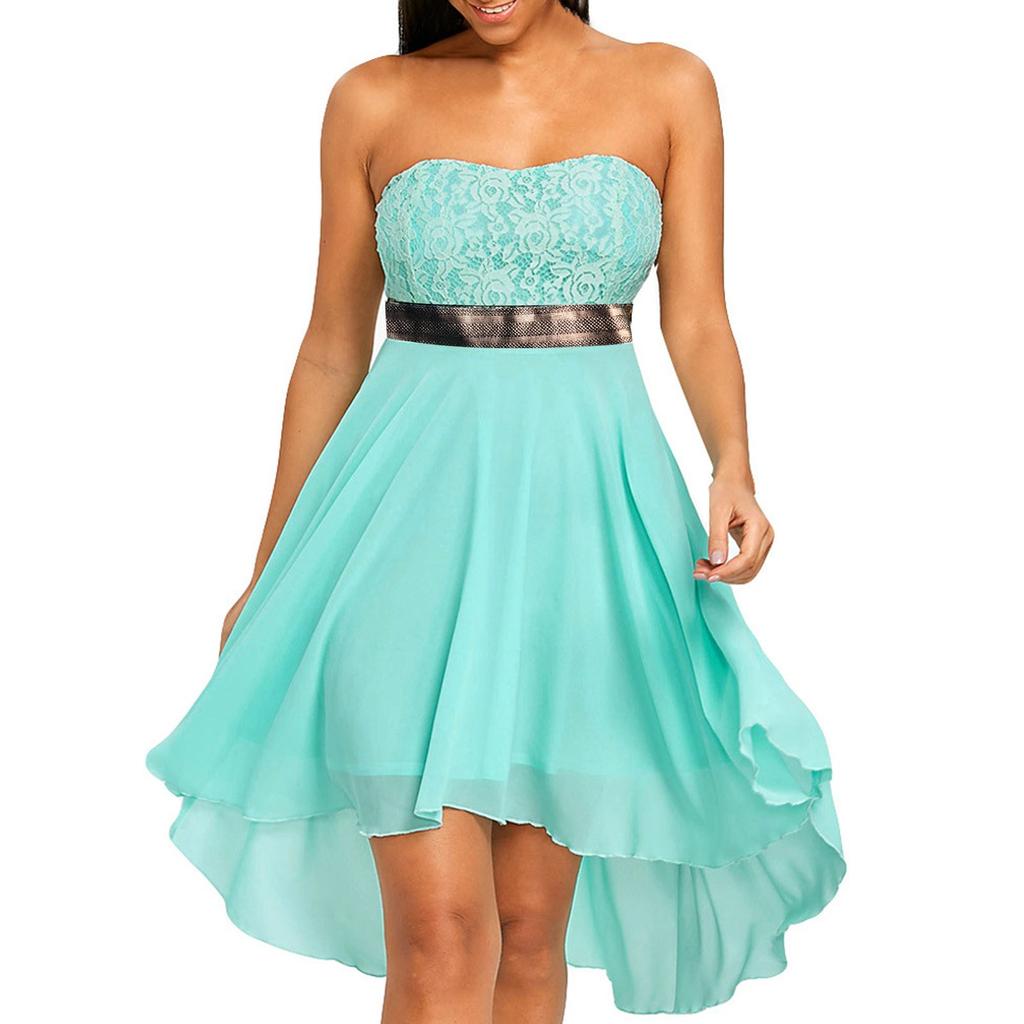 Women Party Full Dress Off Shoulder Waist Chiffon Bandeau Irregular Dress