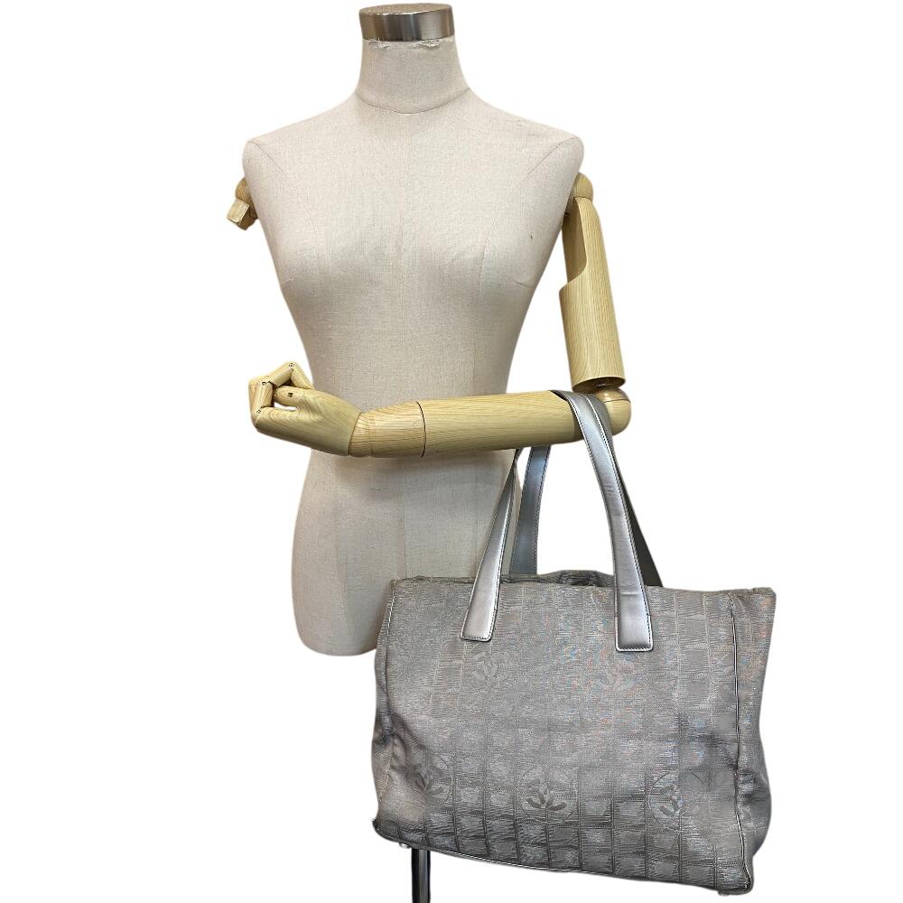 CHANEL New Travel Line MM canvas Tote Bag Silver canvas Used