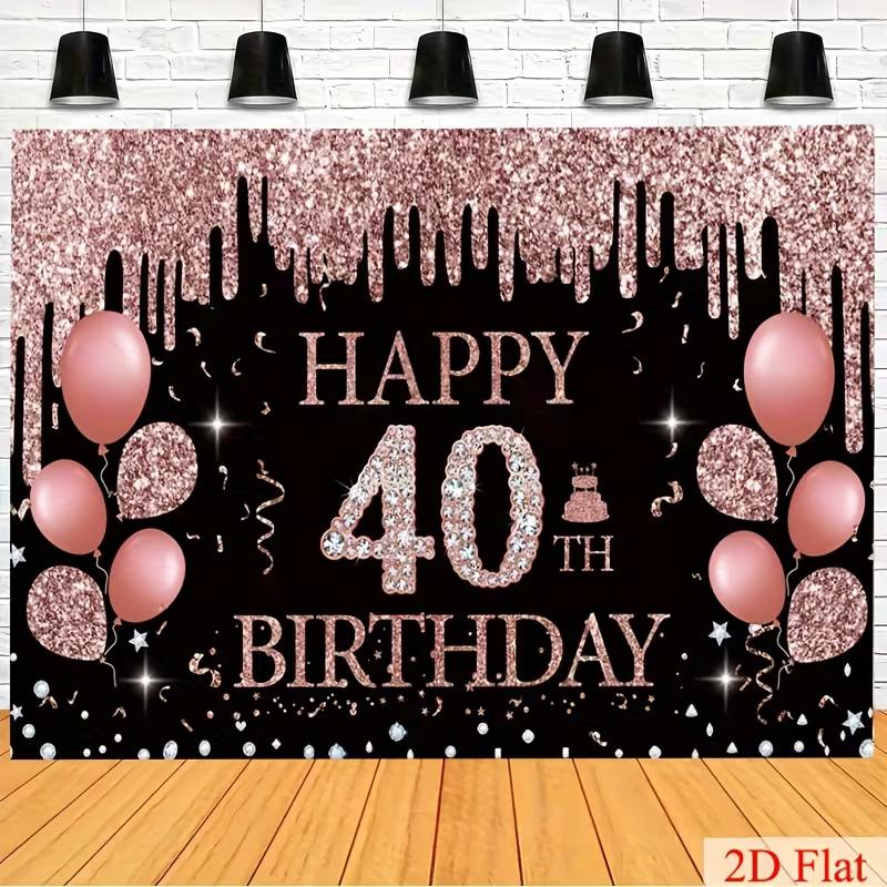 2D 40th Birthday Themed Photo Booth Backdrop with Rose Gold Balloons