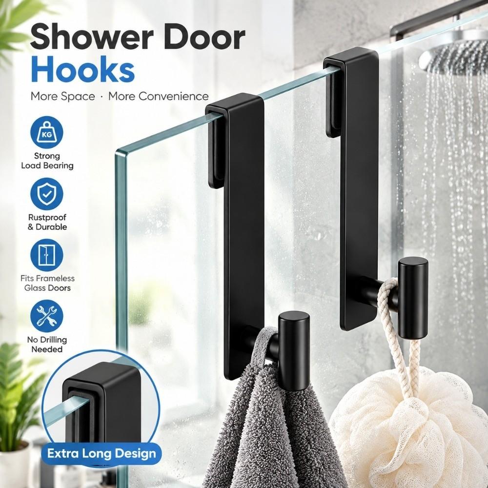 2Pcs Soft Cushion Towels Hooks Up To 10mm Thick Robe Hanger Widened Glass Door Hanger Bathroom
