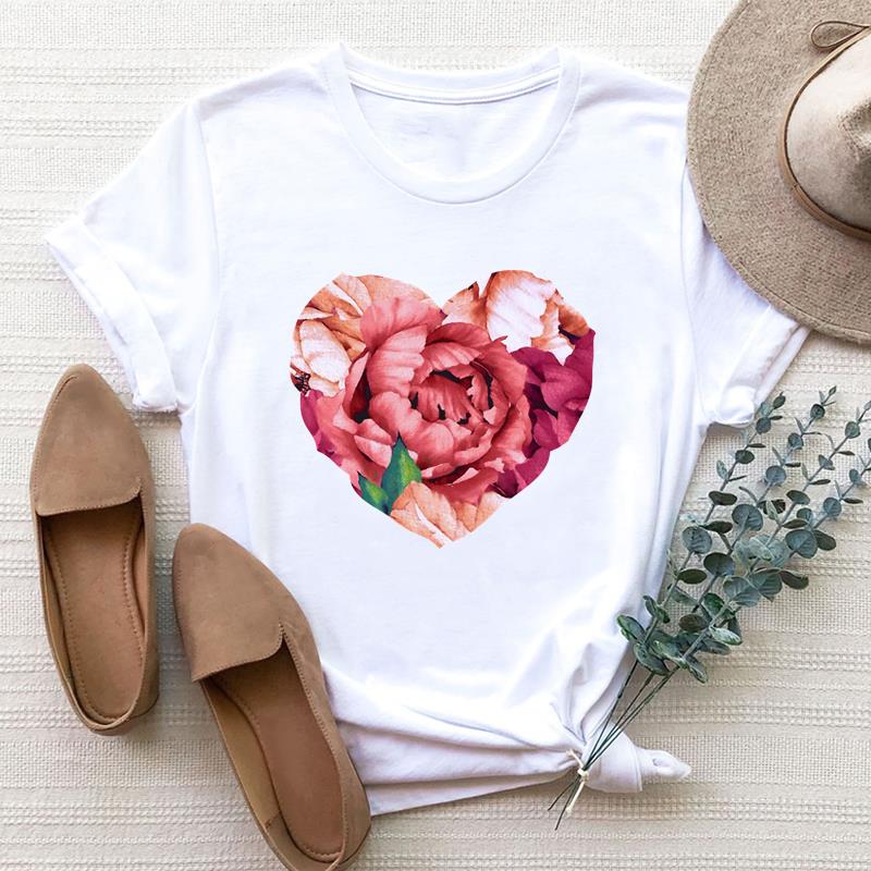 European size Women Leopard Love Heart Trend Cute 90s Clothing Print Tee Top Fashion T Shirt Woman Female Short Sleeve Graphic T-shirts