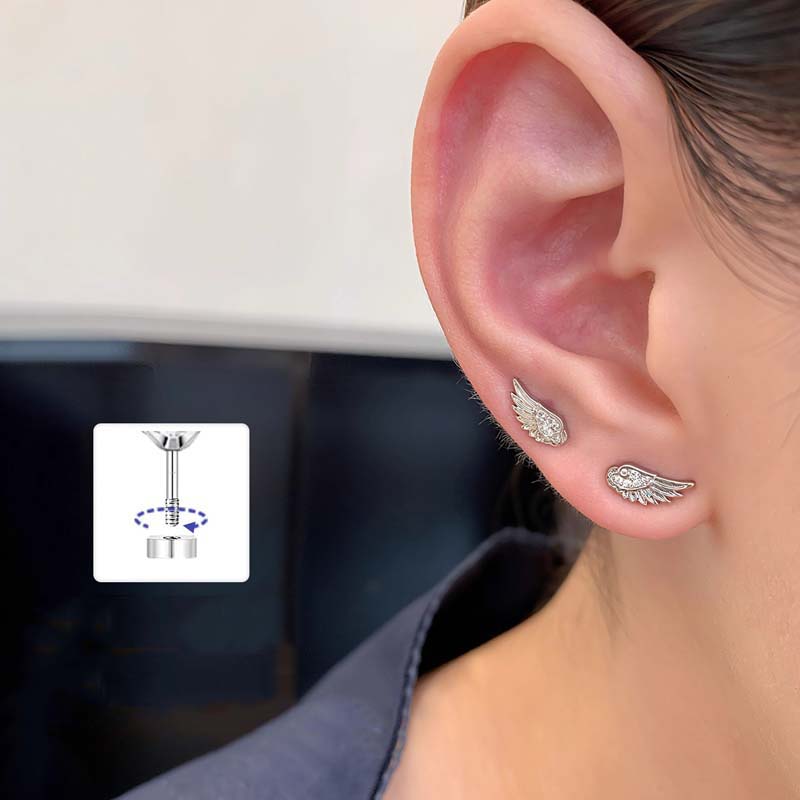 Modne Srebrne Kolczyki Sztyfty Skrzydła z Cyrkoniami dla Kobiet Luksusowe Błyszczące Kryształowe Geometryczne Osobiste Kolczyki do Ucha Kości Ucha Biżuteria Prezenty