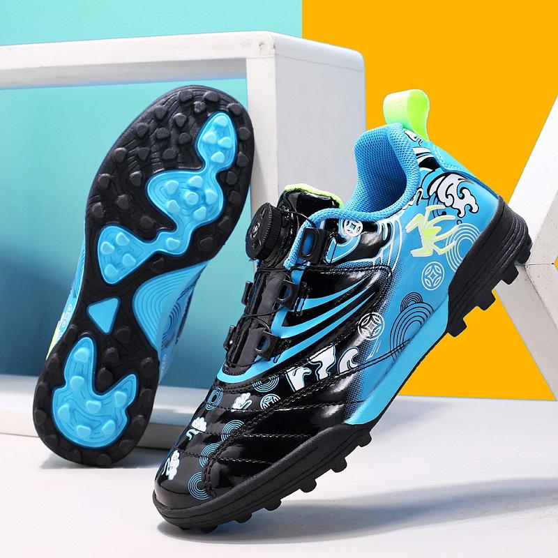 Children's football shoes Boys' primary school students game training shoes Artificial grass sneakers Rotating buckle Lace-free football shoes