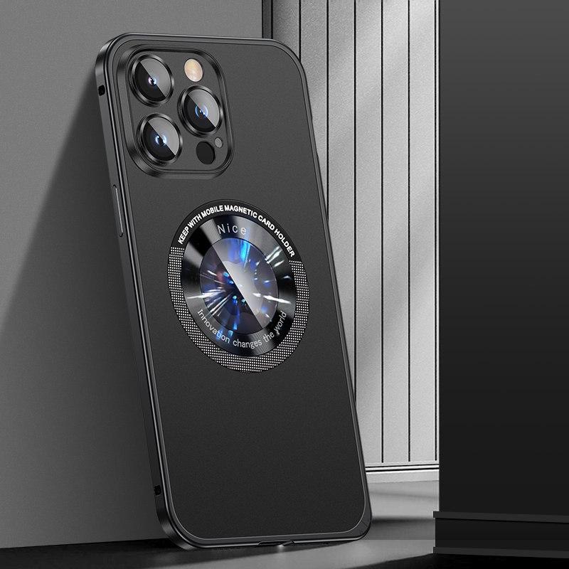 

Роскошный матовый металлический ободок с пружинной пряжкой, чехол для телефона с магнитной присоской и беспроводной зарядкой. Подходит для iPhone 14, 13, 12 Pro Max, защитный чехол от падения. iPhone 12 чёрный