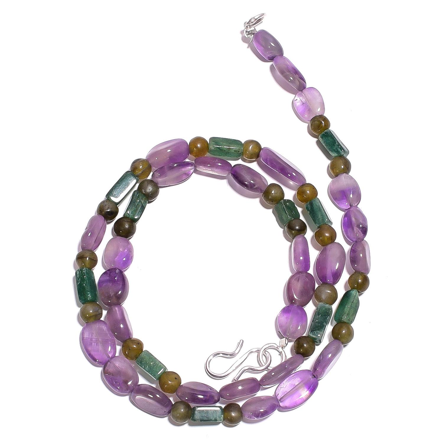 

Natural Amethyst Aventurine Labradorite Gemstone Beads Necklace 17 UB-5006 UB-5006